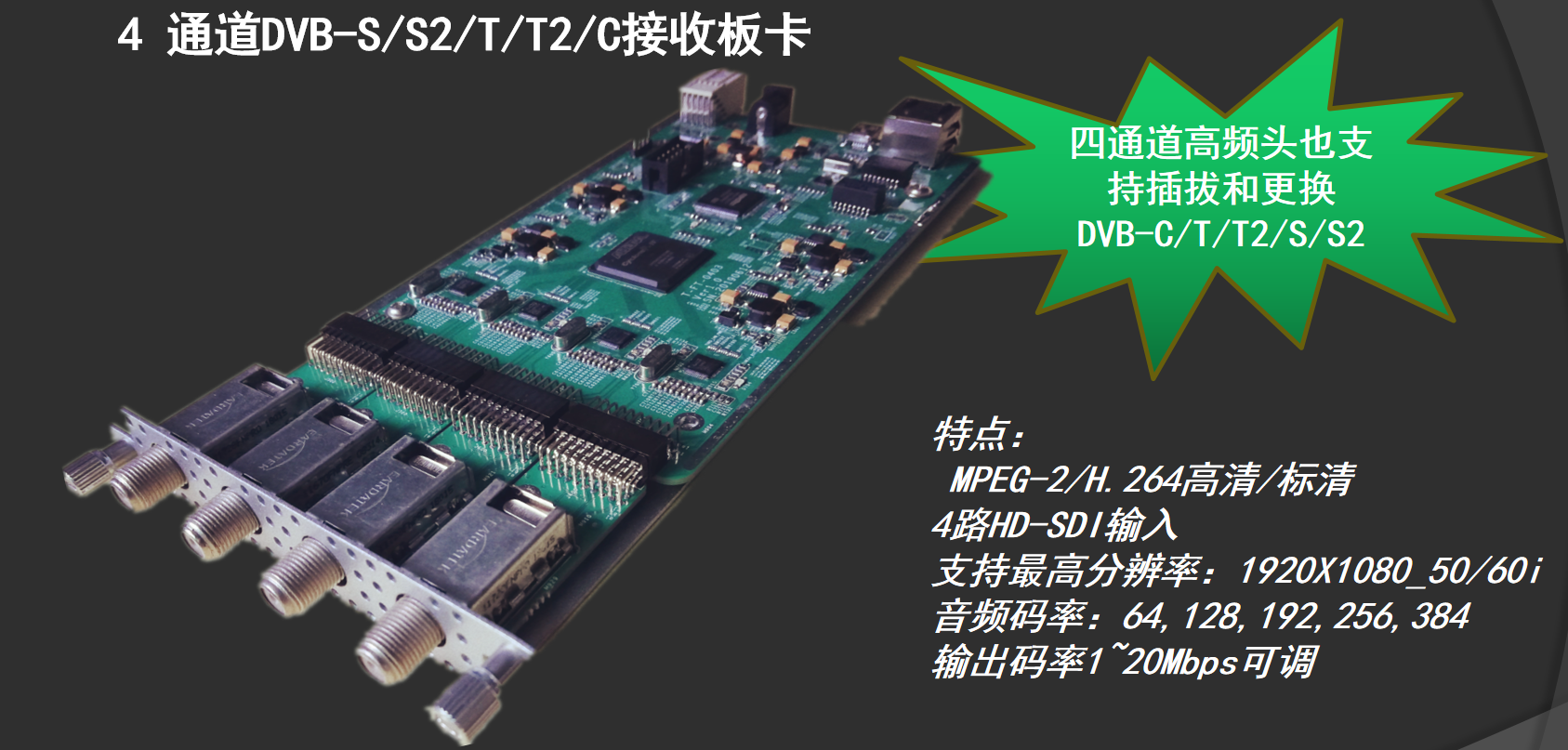 4通道 DVB-S/S2/T/T2/C接收模塊